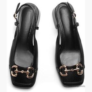 Faux Leather Slingback Mary Jane Heels Low Block Heel Pumps